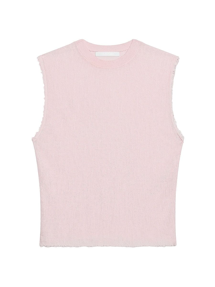 Women's Raw-Edge Linen-Cotton Tank - Pink - Size Large