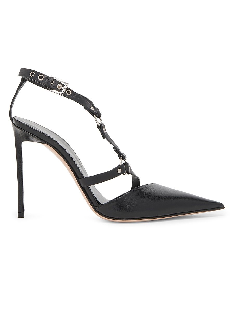 Women's 105MM Studded Leather Stiletto Heel Pumps - Black - Size 9