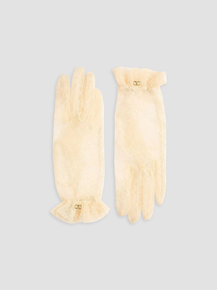 Valentino Women's VLogo Signature Lace Gloves - Butter Gold - Size 6