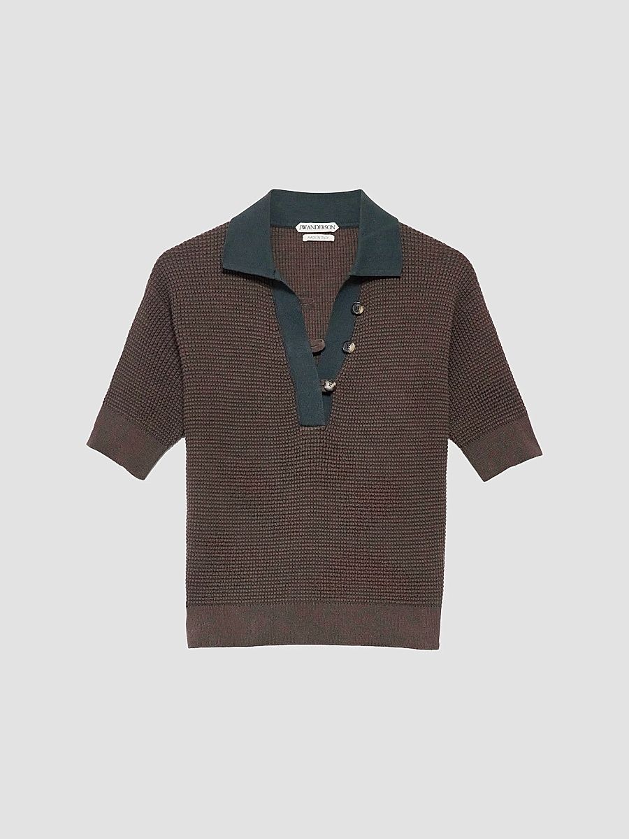 JW Anderson Women's Textured Cotton-Blend Polo Sweater - Military Green - Size XL