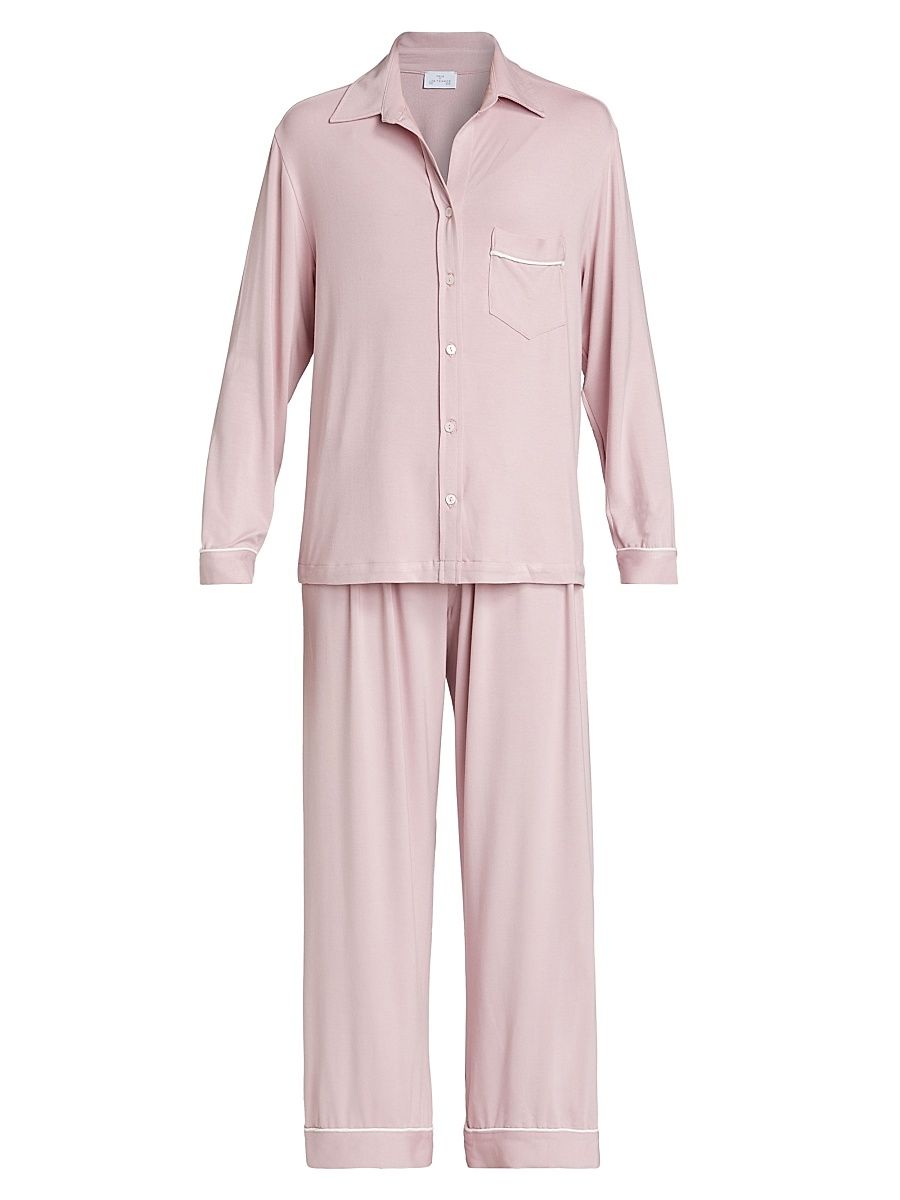 Women's Long-Sleeve Pajama Set - Blush Piped In Cream - Size XL