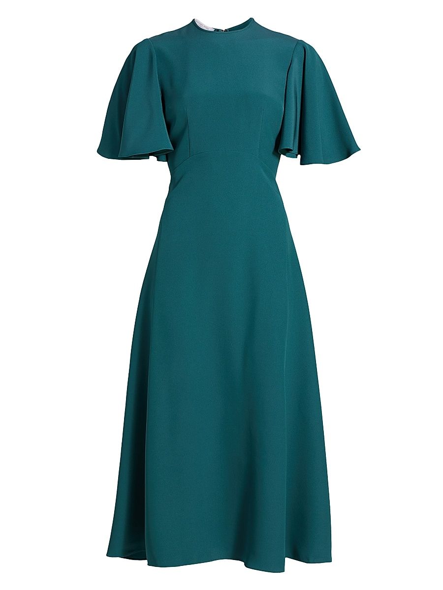 Women's Flutter-Sleeve Midi-Dress - Teal - Size 14