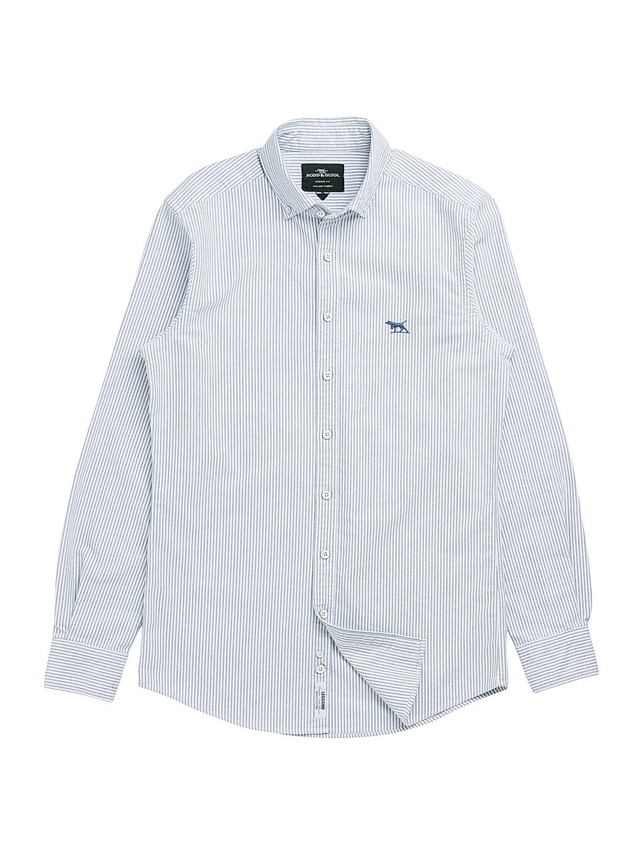 Men's Gunn Striped Cotton Slim-Fit Oxford Shirt - Royal - Size Small