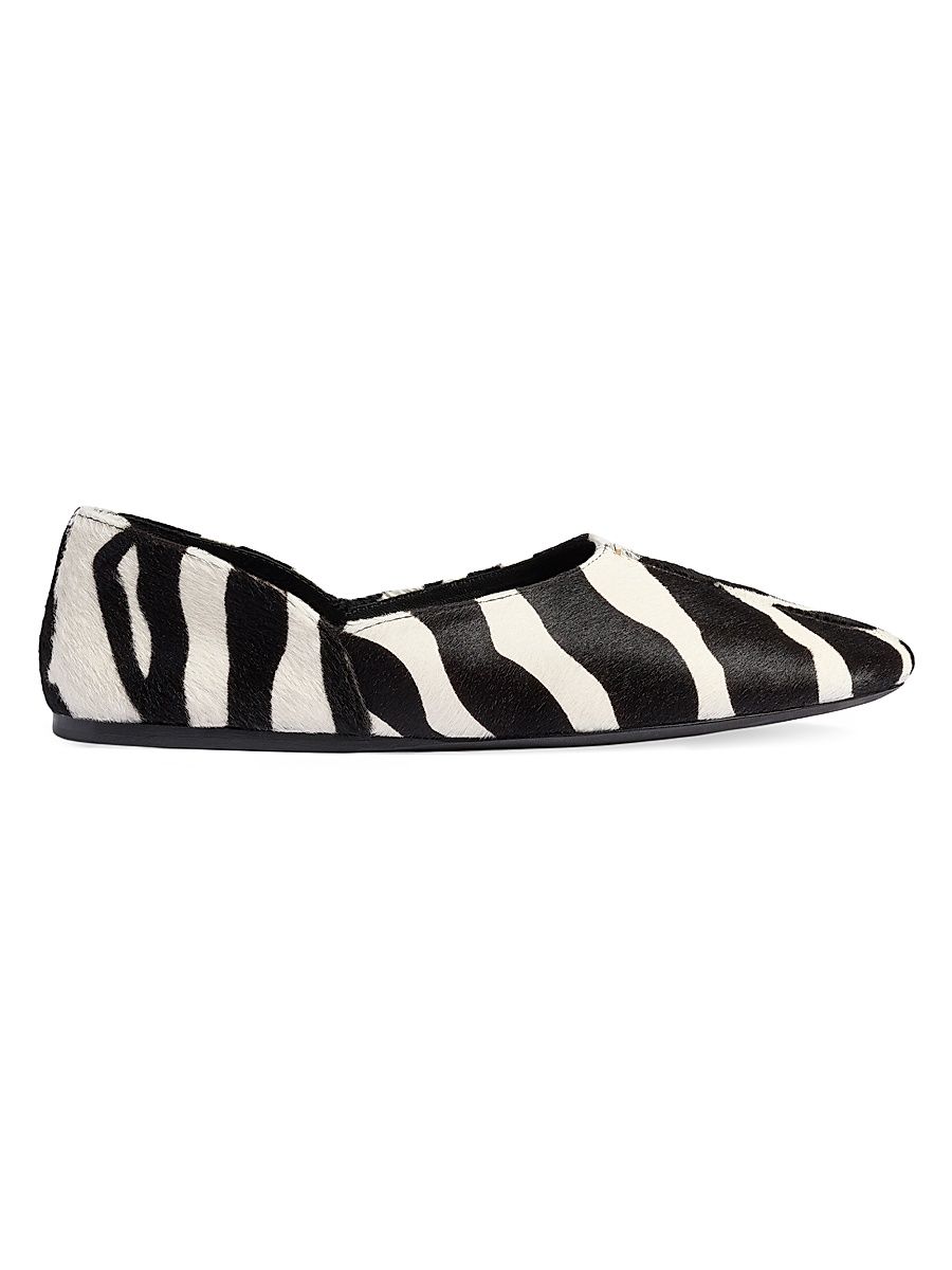 Women's Jane Zebra-Printed Calf Hair Ballerina Flats - Black White - Size 10
