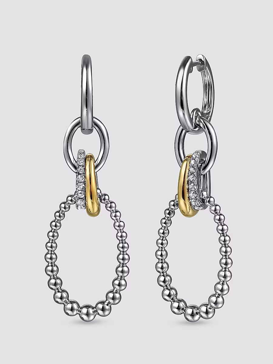 Gabriel & Co Women's Bujukan Sterling Silver, 14K Yellow Gold & White Sapphire Drop Earrings - Sterling Silver