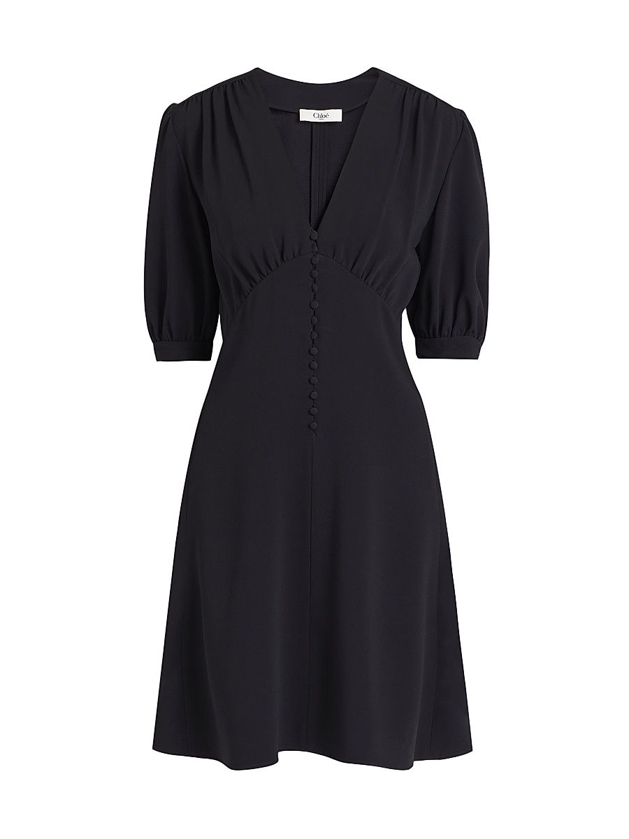 Women's V-Neck Button-Front Minidress - Black - Size 8