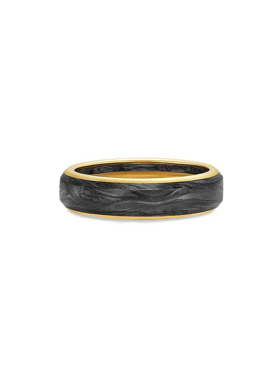 Men's Streamline Band Ring in 18K Yellow Gold - Forged Carbon - Size 10