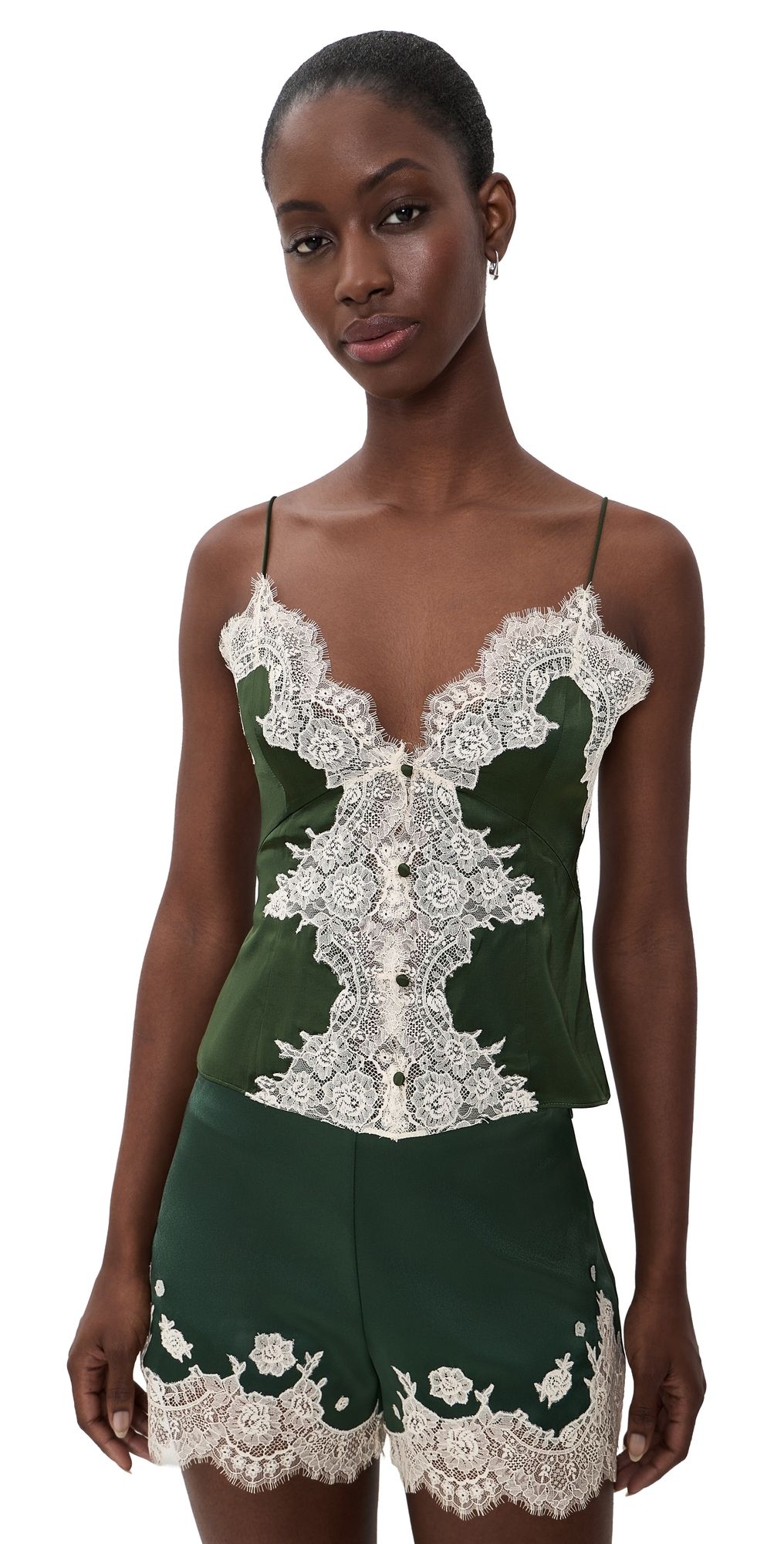 ALICE + OLIVIA Julietta Cutaway Lace Slip Top Dark Fern 12
