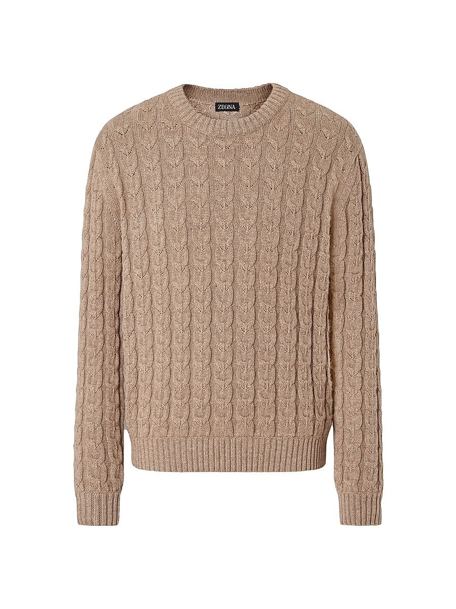 Men's Linen Cashmere and Silk Crewneck Sweater - Beige - Size 50