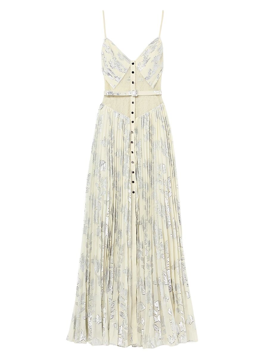 Women's Metallic Chiffon Maxi Dress - Yellow - Size 12