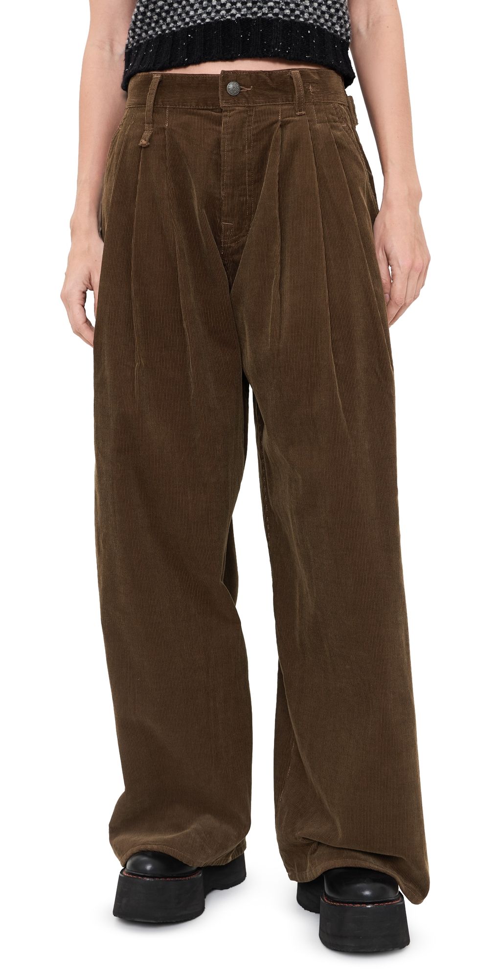 R13 Triple Pleated Corduroy Pants Brown Corduroy 28