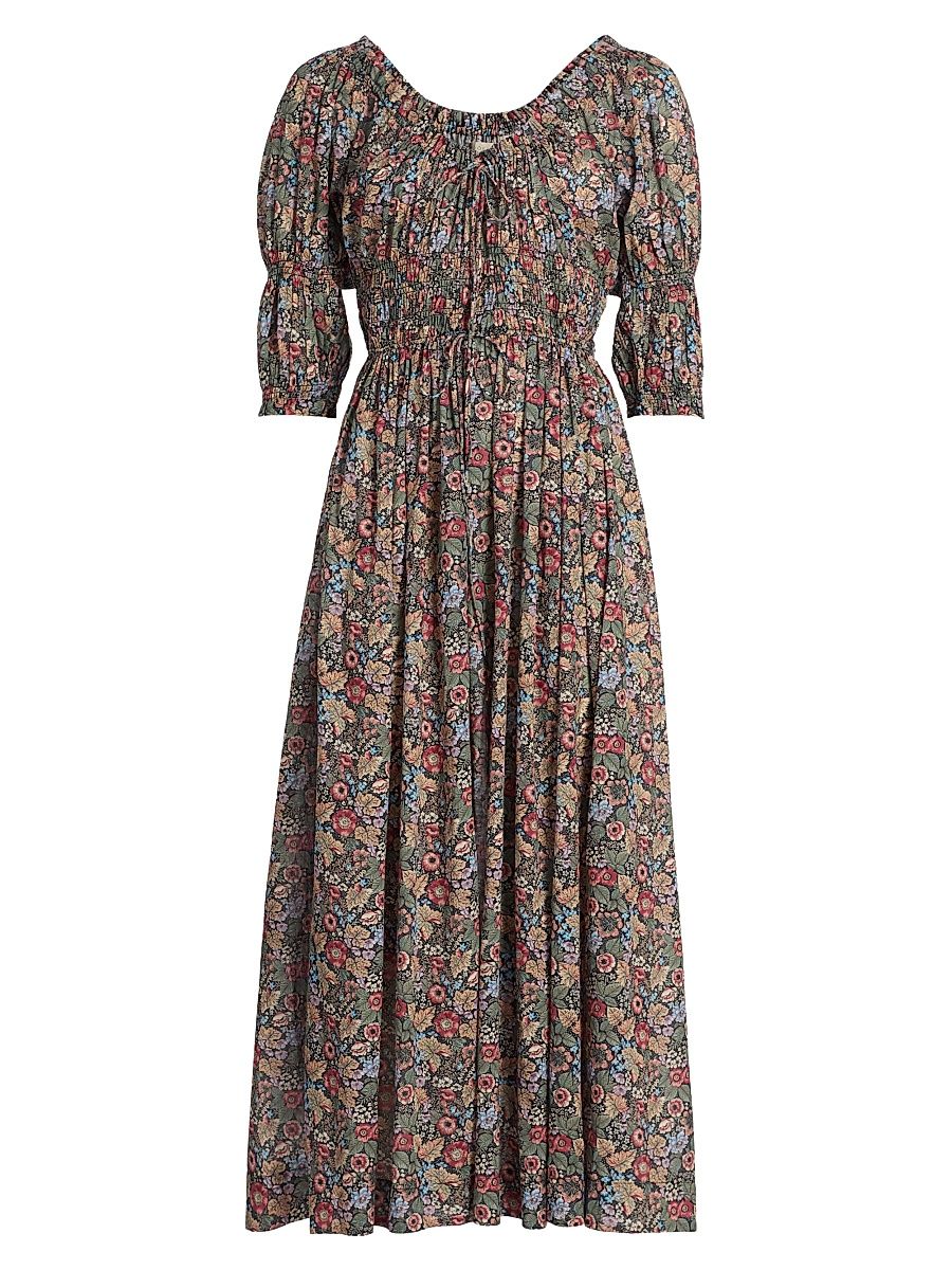 Women's Ischia Floral Cotton Midi-Dress - Wildberry Thicket - Size XXS