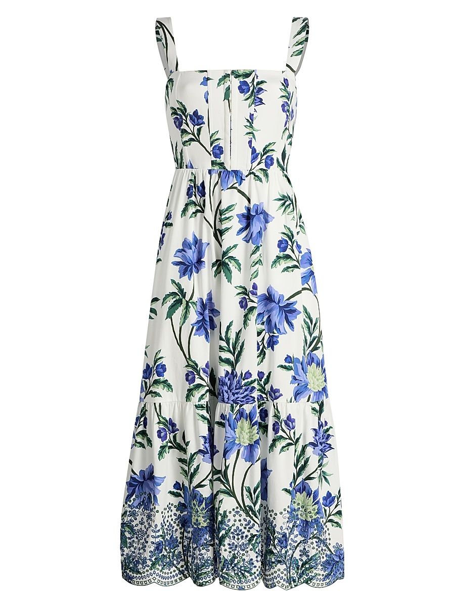 Women's Mimi Floral Stretch-Cotton Midi-Dress - Ivory Multi - Size 12