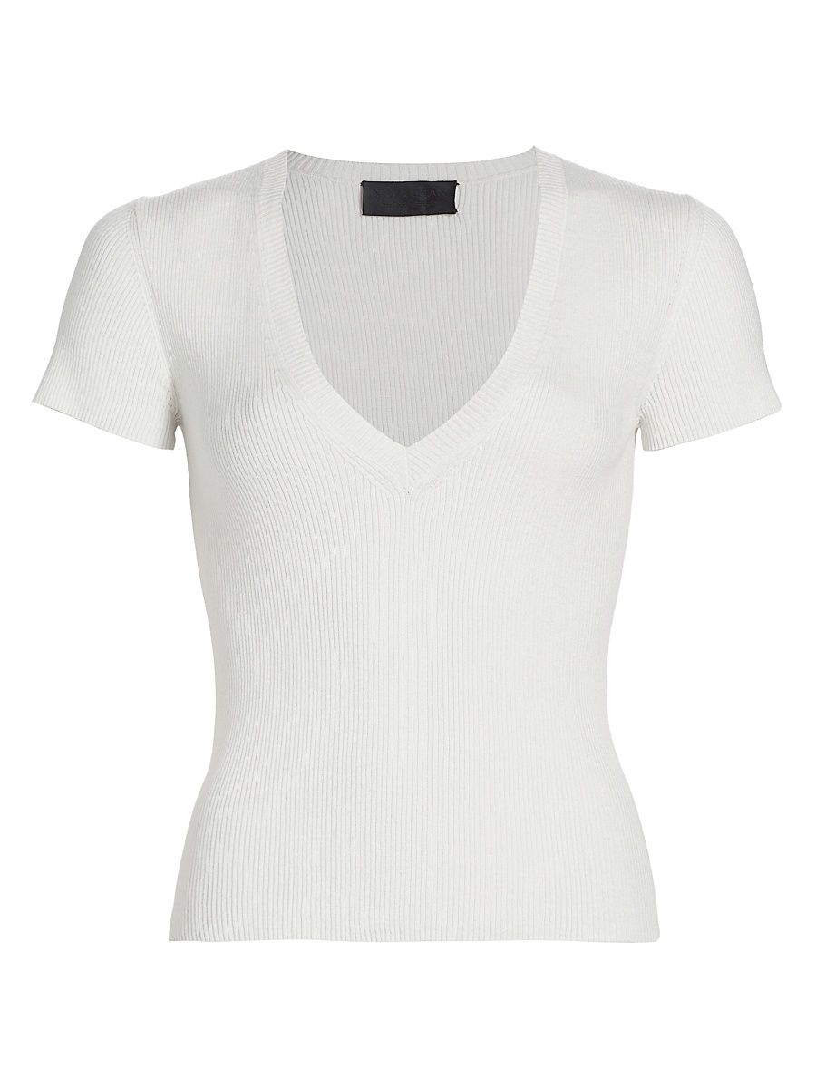 Women's Italia Rib-Knit V-Neck Sweater - Ivory - Size XL