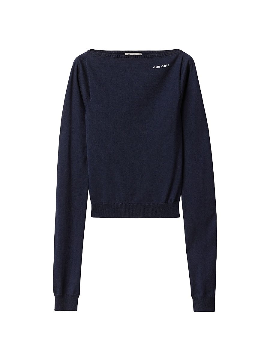 Women's Wool Boat-Neck Sweater - Blue - Size 4