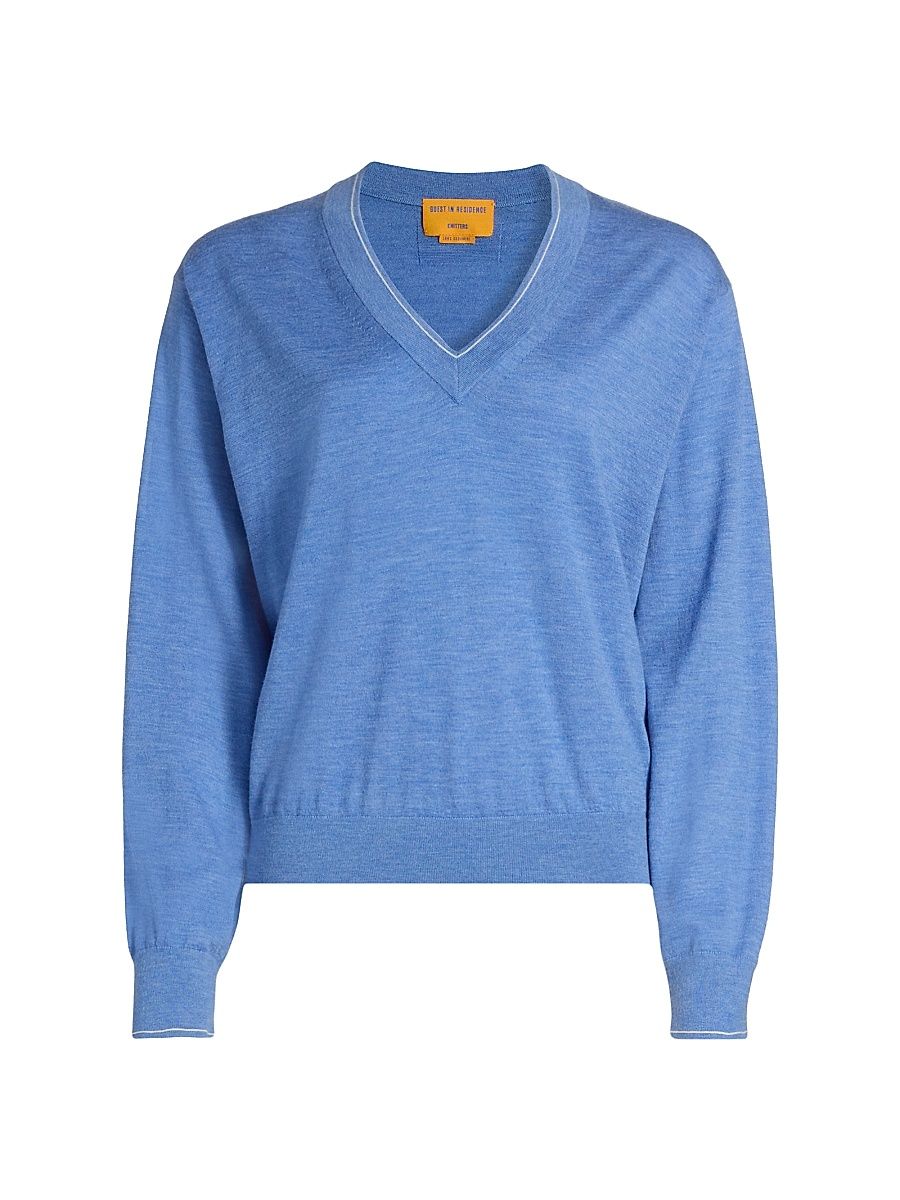Women's The Airy Cotton-Silk Sweater - Delft Blue Cream - Size Small