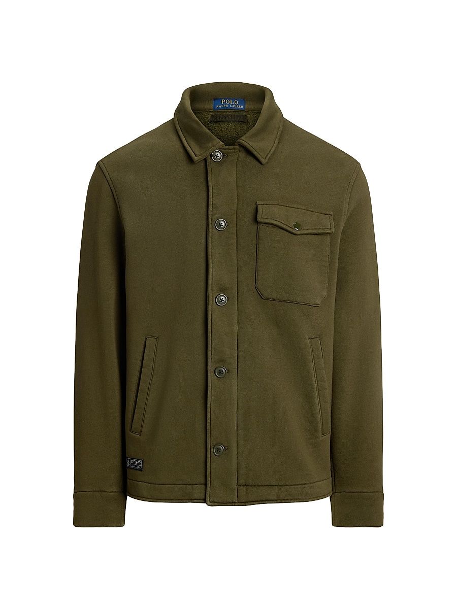 Men's Fleece Button-Front Shirt Jacket - Company Olive - Size XS