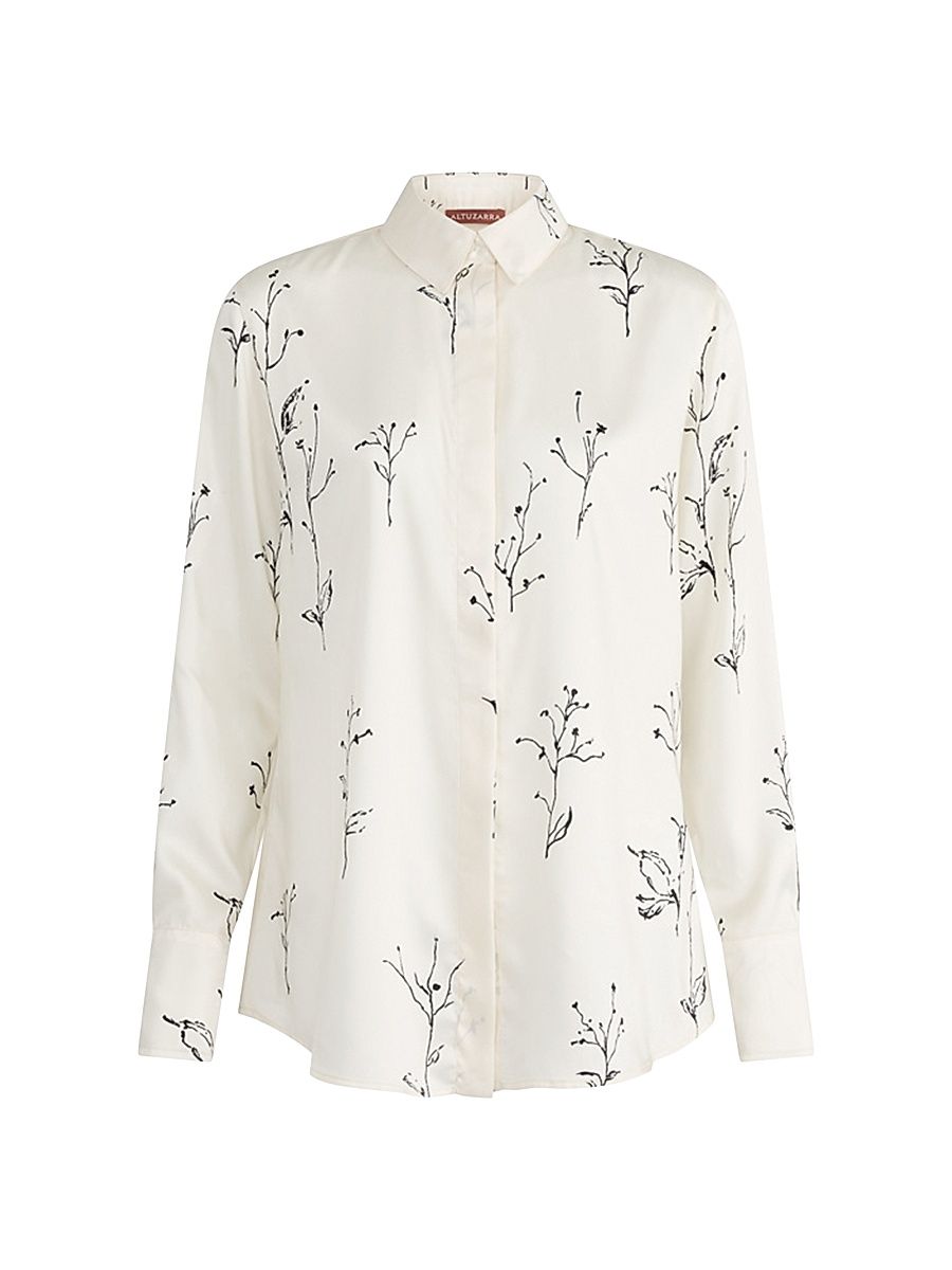 Women's Chika Botanical-Print Silk Shirt - Ivory Botanical - Size 14
