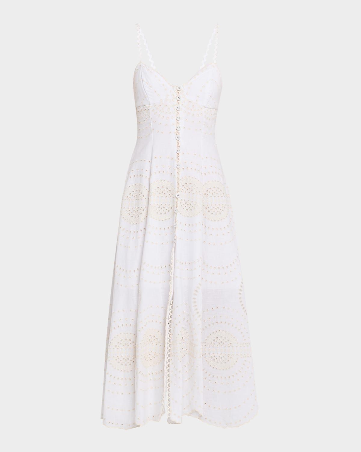 Catta Embroidered Button-Front Midi Dress