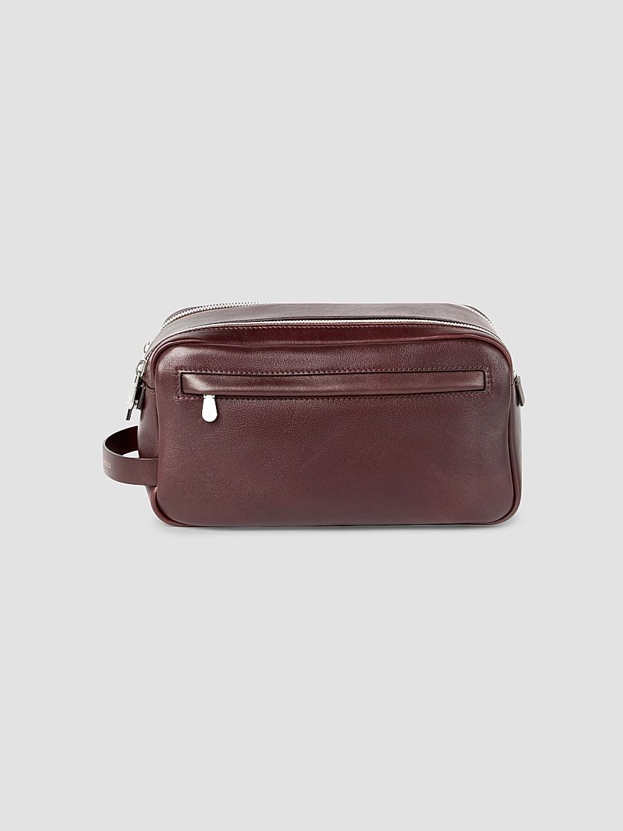 Calfskin Beauty Case With Double Zipper - Burgundy