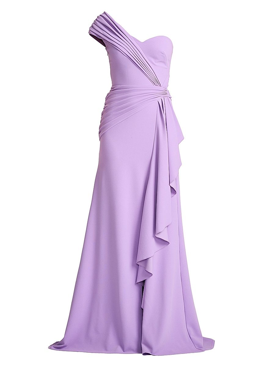 Women's Pleated Ruffled One-Shoulder Gown - Purple Haze - Size XL