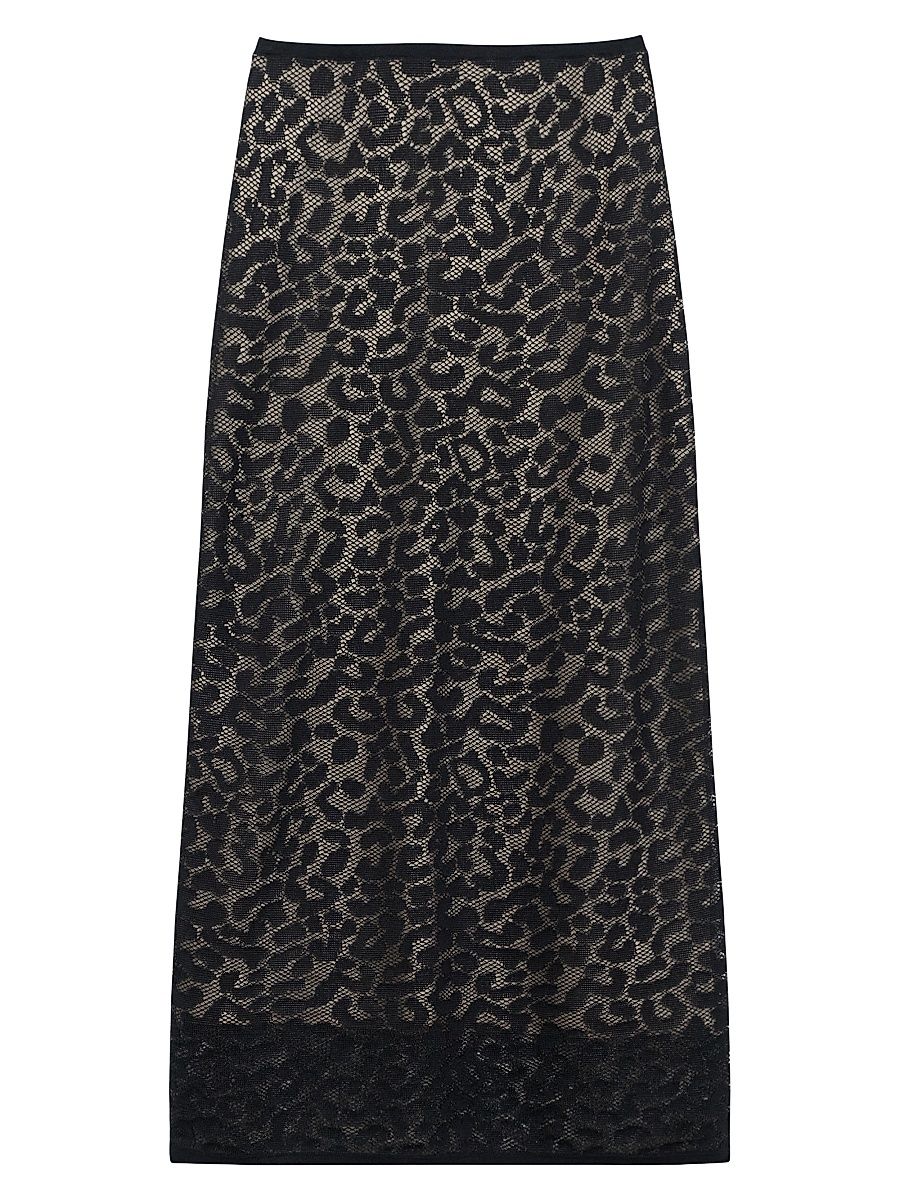 Women's Bleecker Animal Lace Midi-Skirt - Black - Size Large