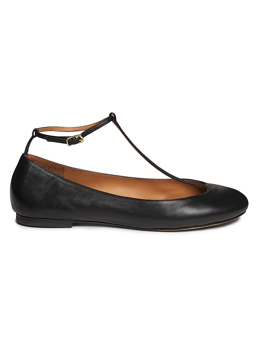 Women's Calla Leather T-Strap Ballerina Flats - Black - Size 10
