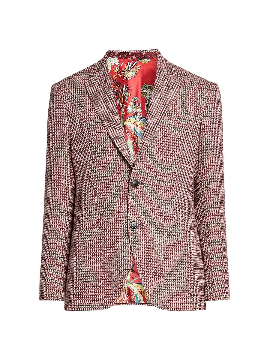 Men's Multicolored Cotton-Linen Sport Coat - Multicolor Pink - Size 44