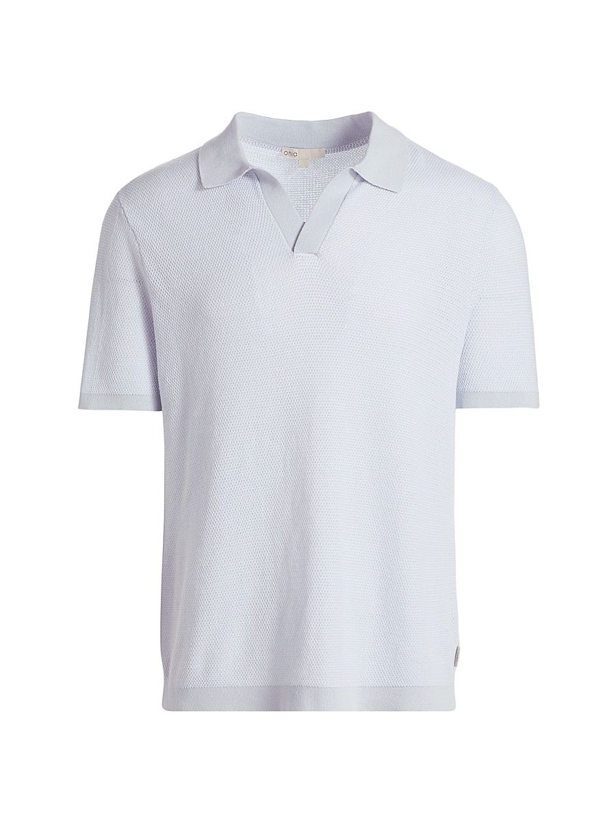Men's Cotton Textured Johnny Collar Polo - Sky White - Size XXL