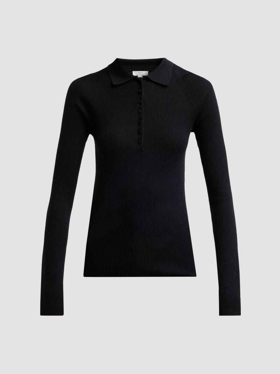 Vince Women's Rib-Knit Wool-Silk Polo Sweater - Blackberry - Size XXS