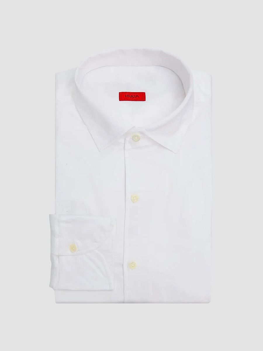 Isaia Men's Stretch Jersey Double Pocket Shirt - Open White - Size 18.5