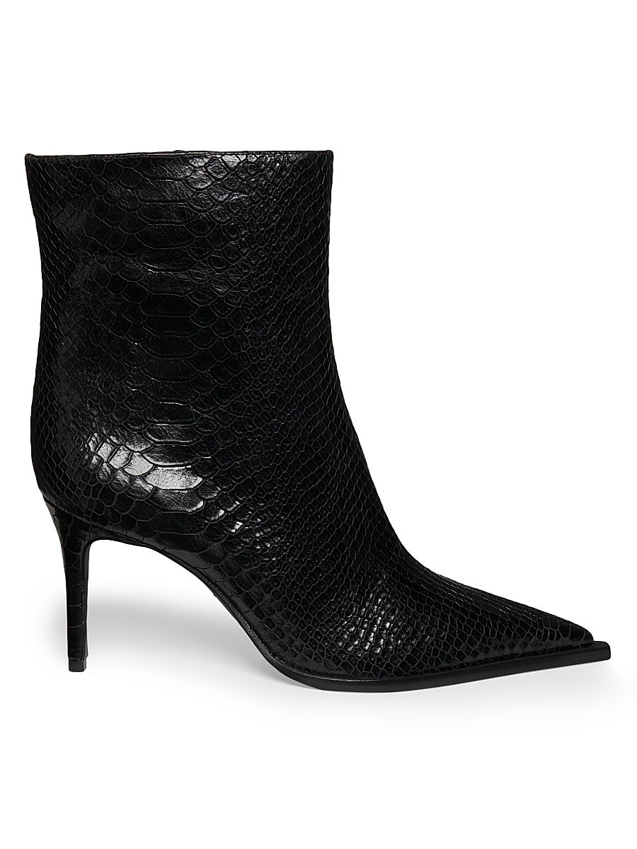 Women's Mary 85MM Snake-Embossed Leather Boots - Black - Size 11