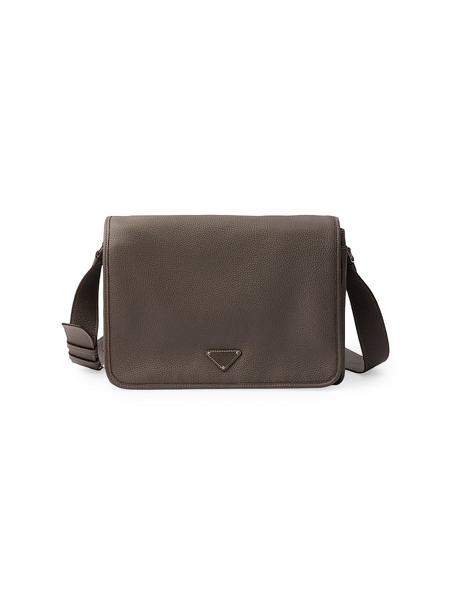 Men's Leather Shoulder Bag - Grey