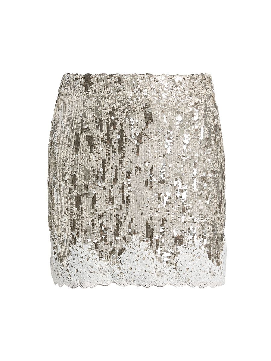Women's Janet Lace Sequined Miniskirt - Silvery Champagne - Size 14
