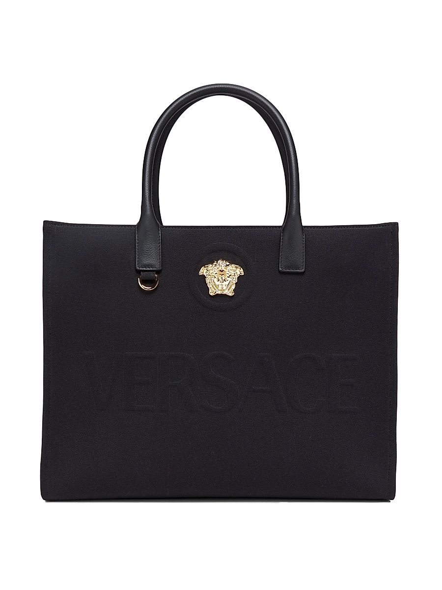 Women's Logo Canvas Tote - Black Versace Gold
