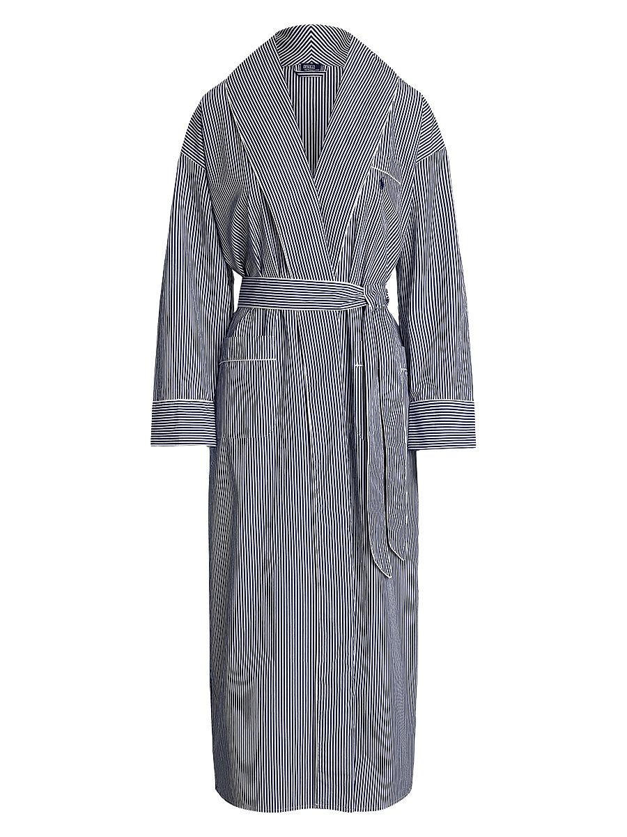 Women's Heritage Cotton Wrap Robe - White Cloud Beacon Blue - Size Small