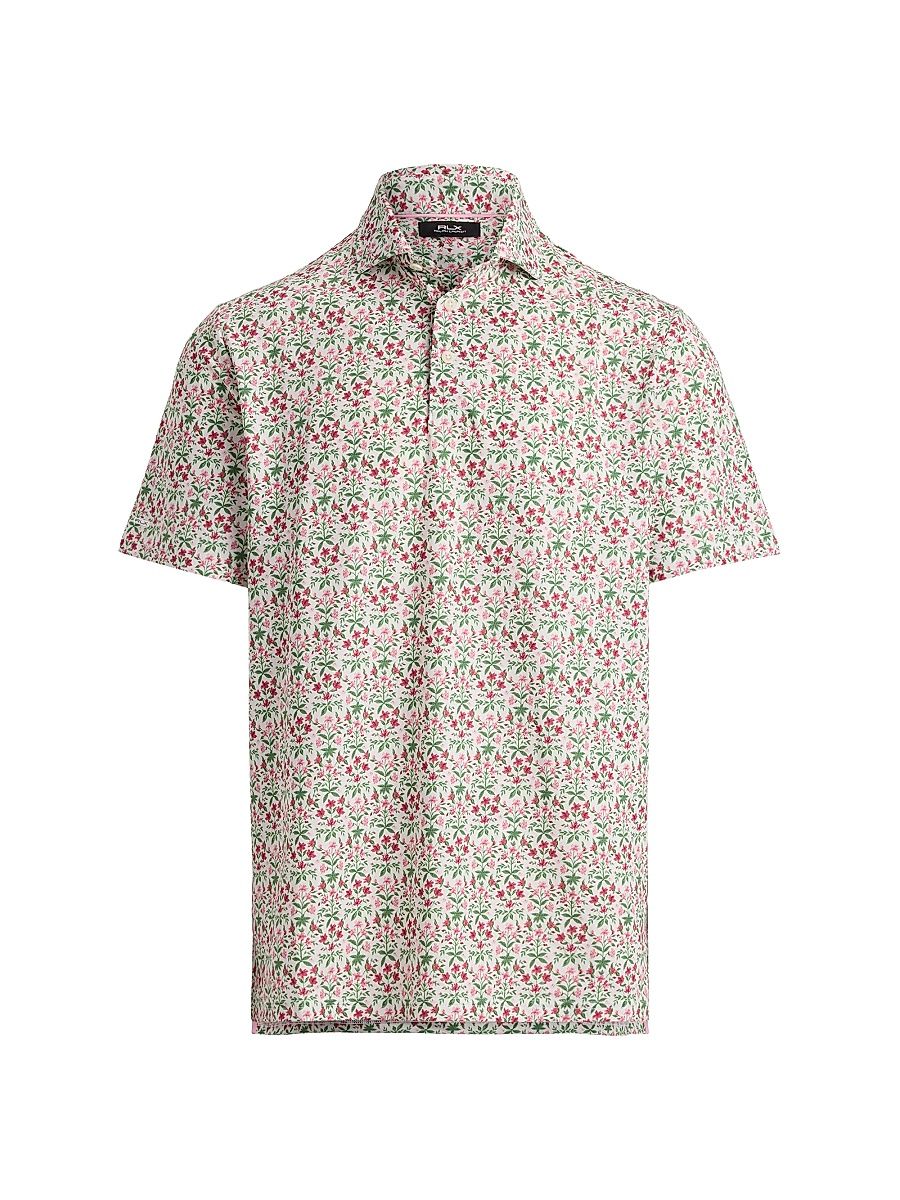 Men's Airflow Floral Jersey-Knit Polo Shirt - Ceramic White Floral Lattice - Size XL