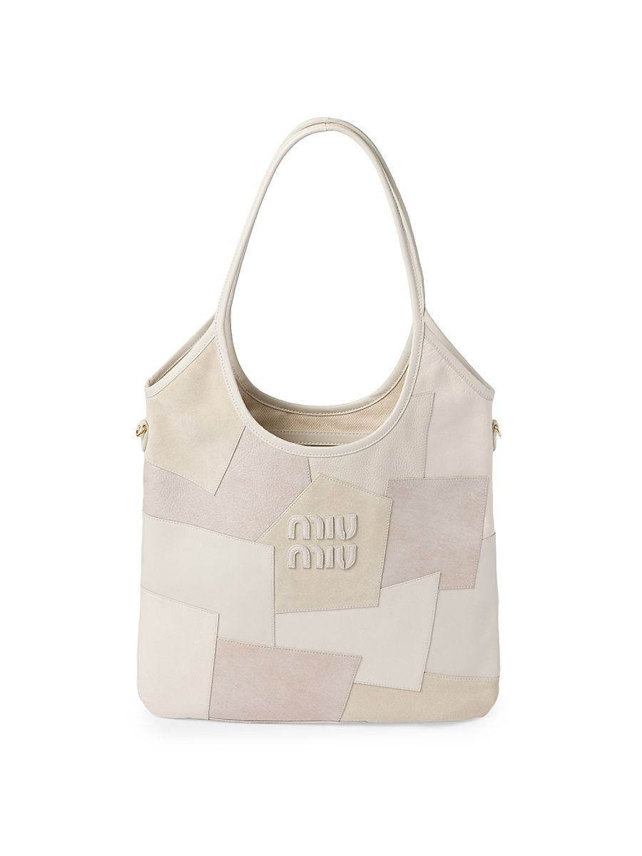 Women's Ivy Leather Patchwork Tote Bag - Beige Khaki