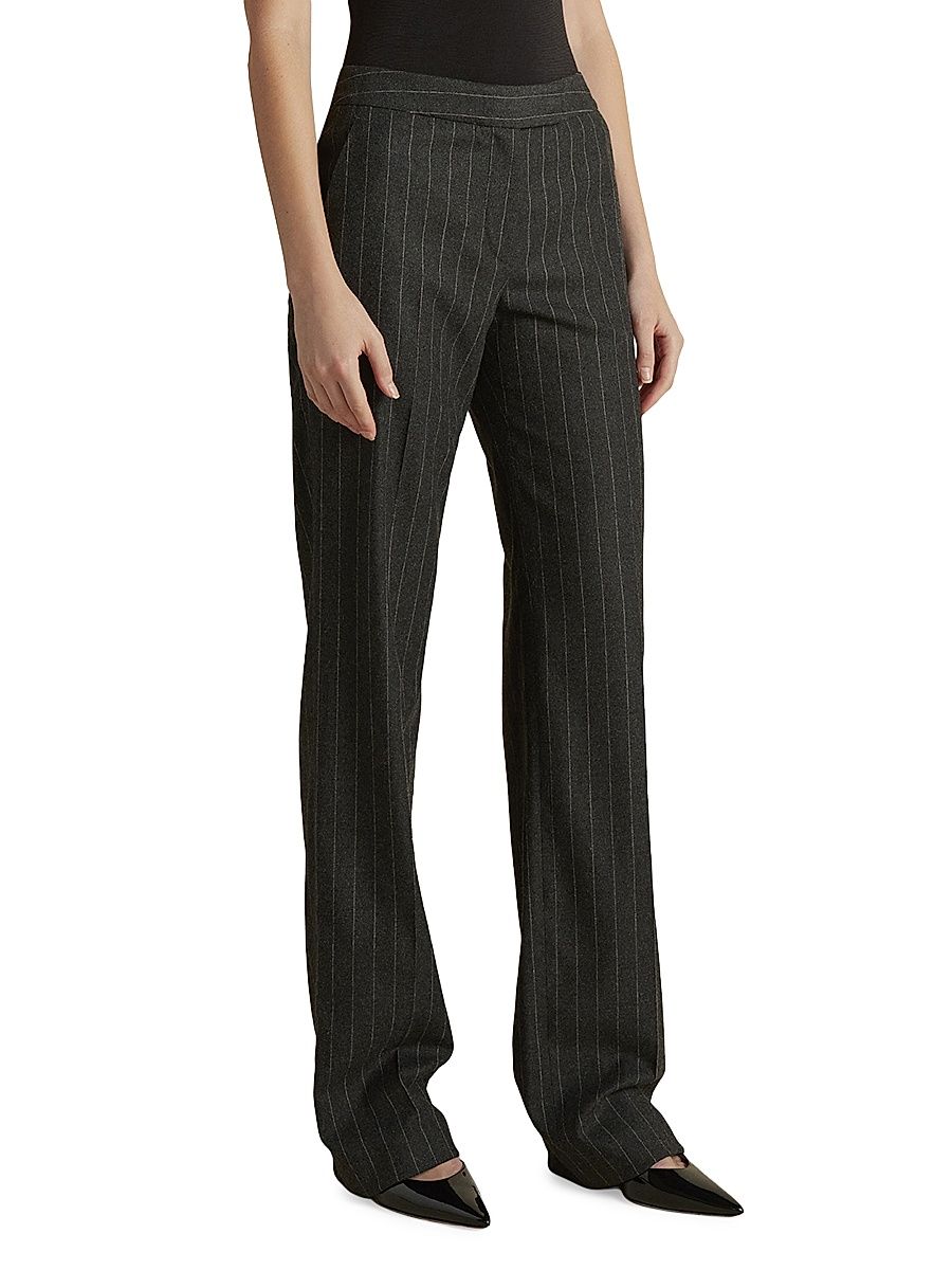 Women's Wool Pinstripe Tailored Trouser - Charcoal Camellia - Size 12