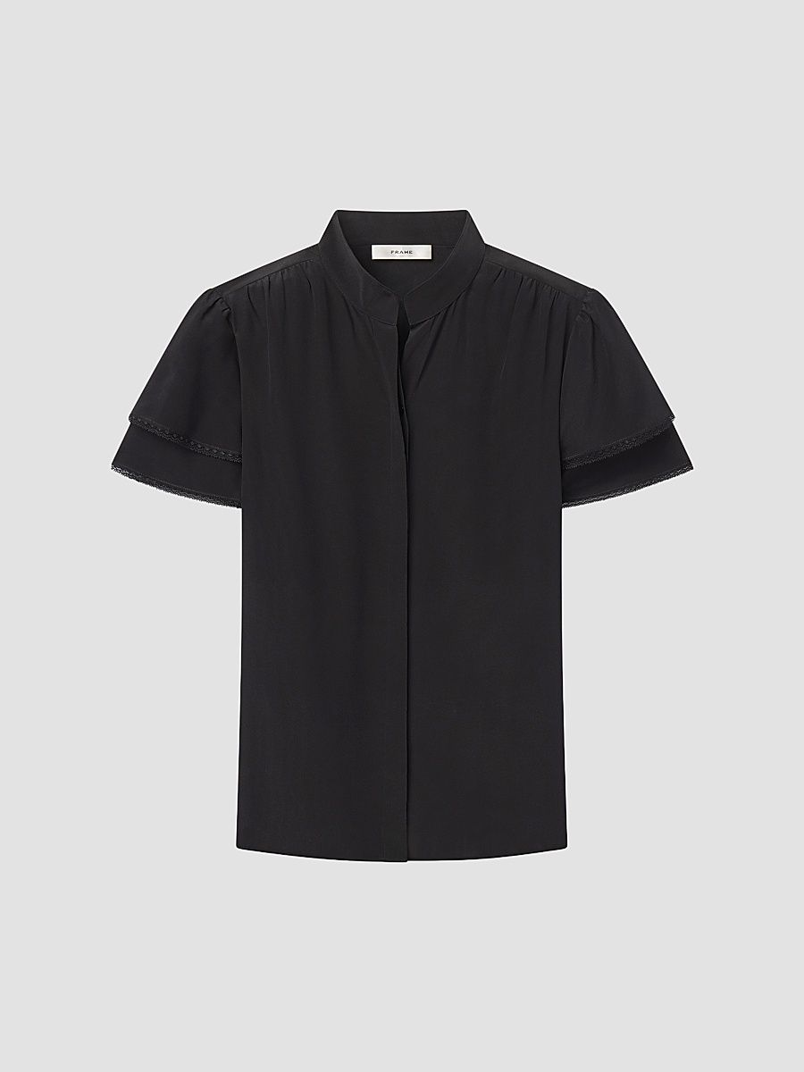 Women's Arcadia Silk Short-Sleeve Top - Black - Size XL