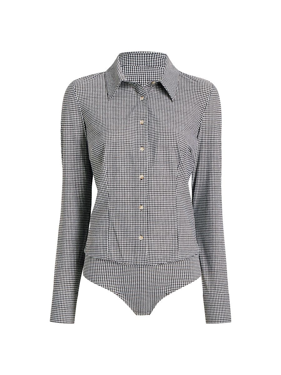 Women's Houndstooth Button-Front Bodysuit - Houndstooth Espresso - Size Large