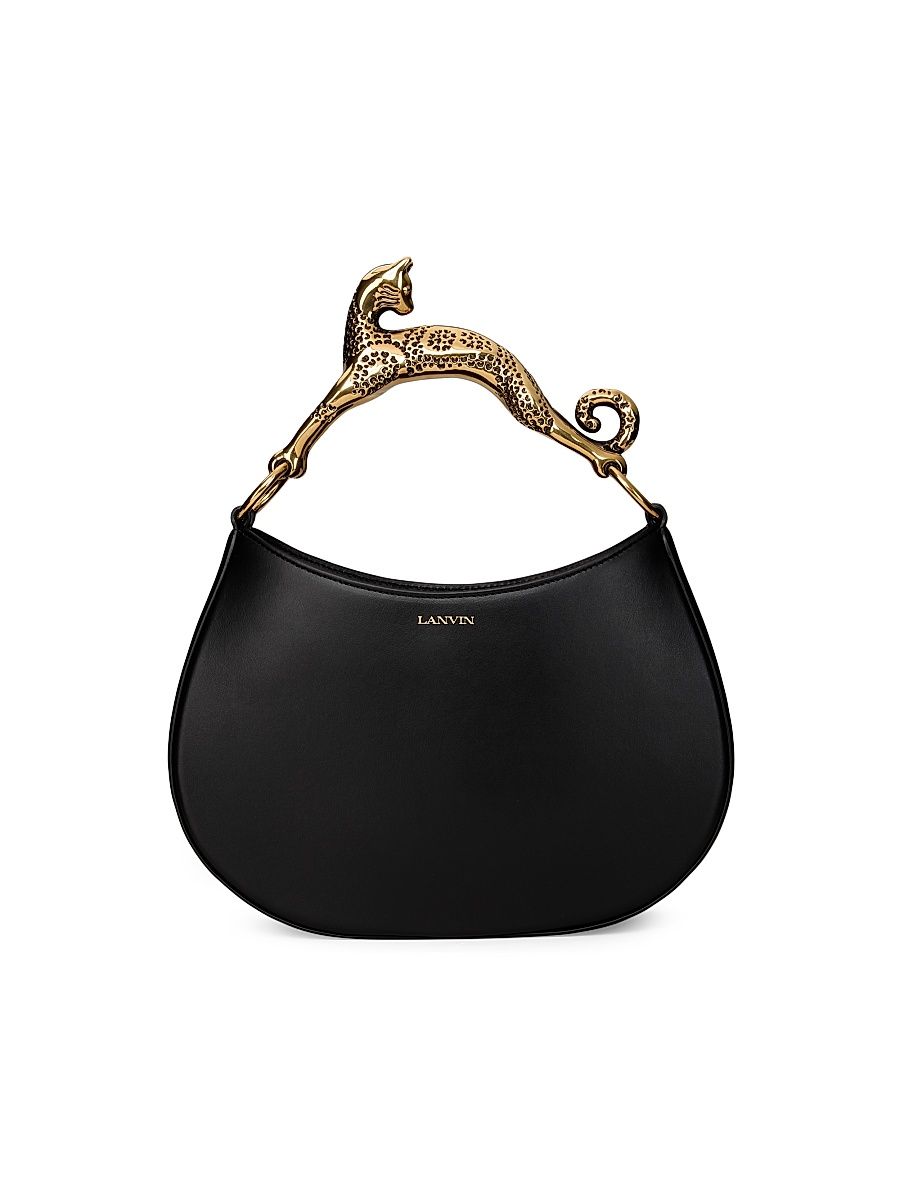 Women's Cat-Handle Leather Hobo Bag - Black