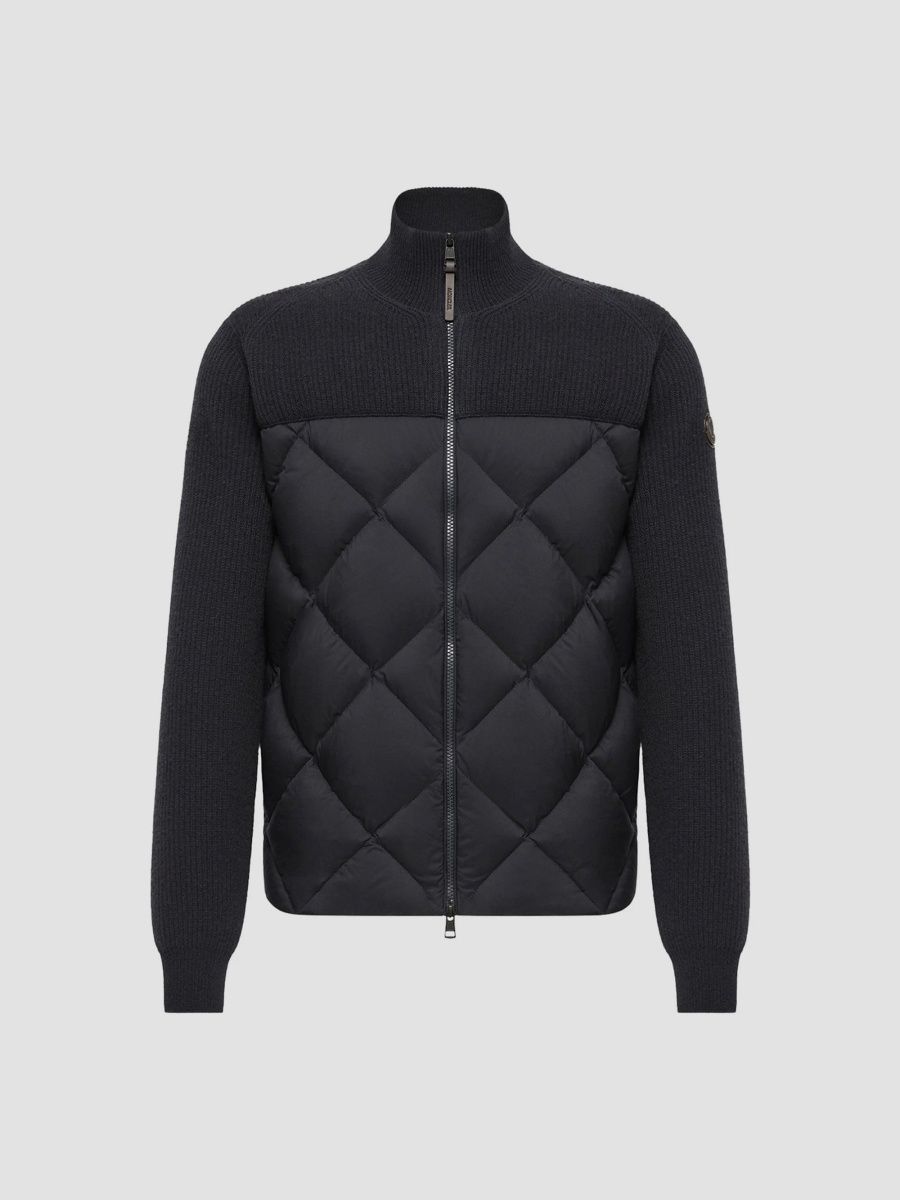 Moncler Men's Wool-Cashmere Down Cardigan - Dark Blue - Size Large