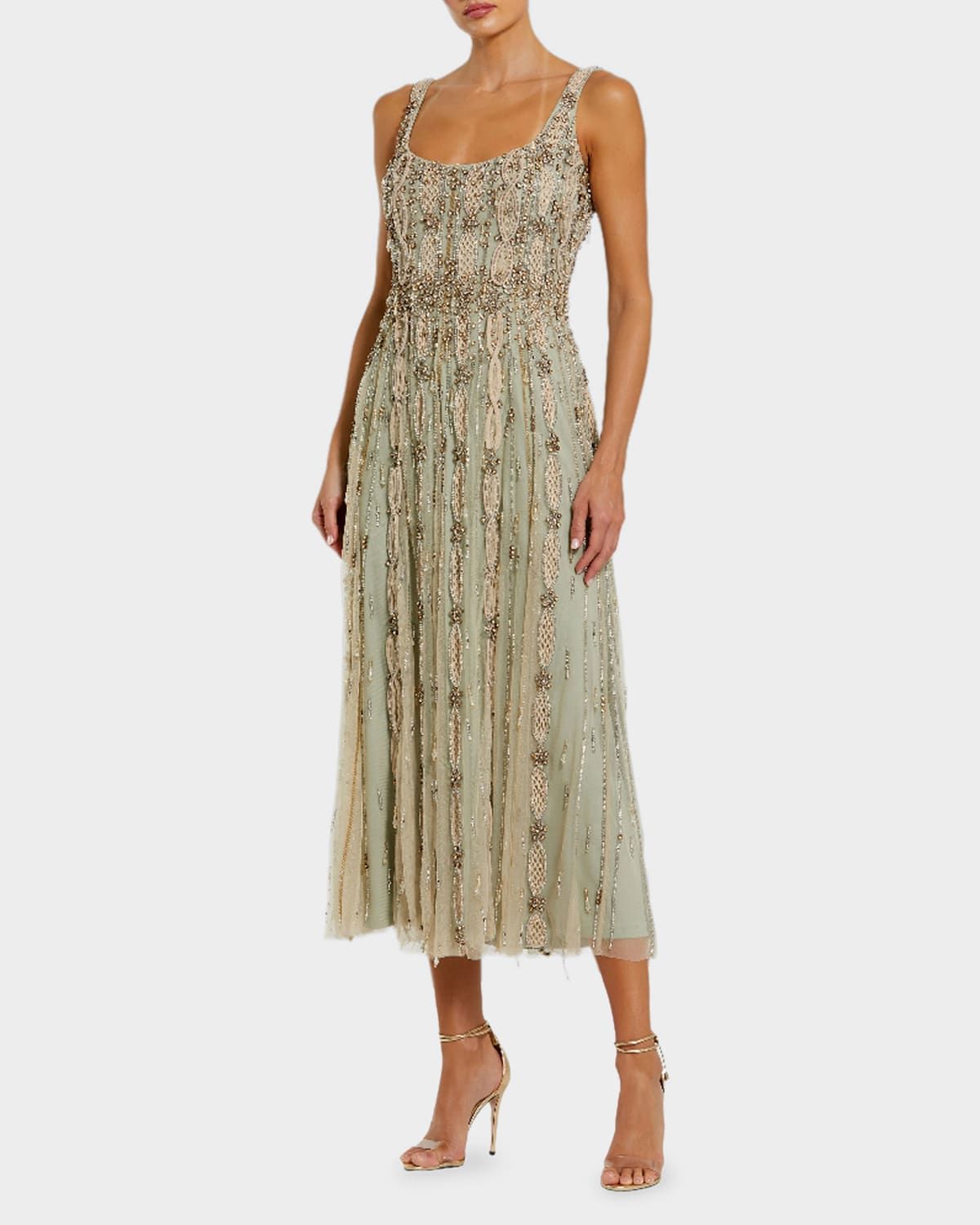 Embellished Mesh Cocktail Dress