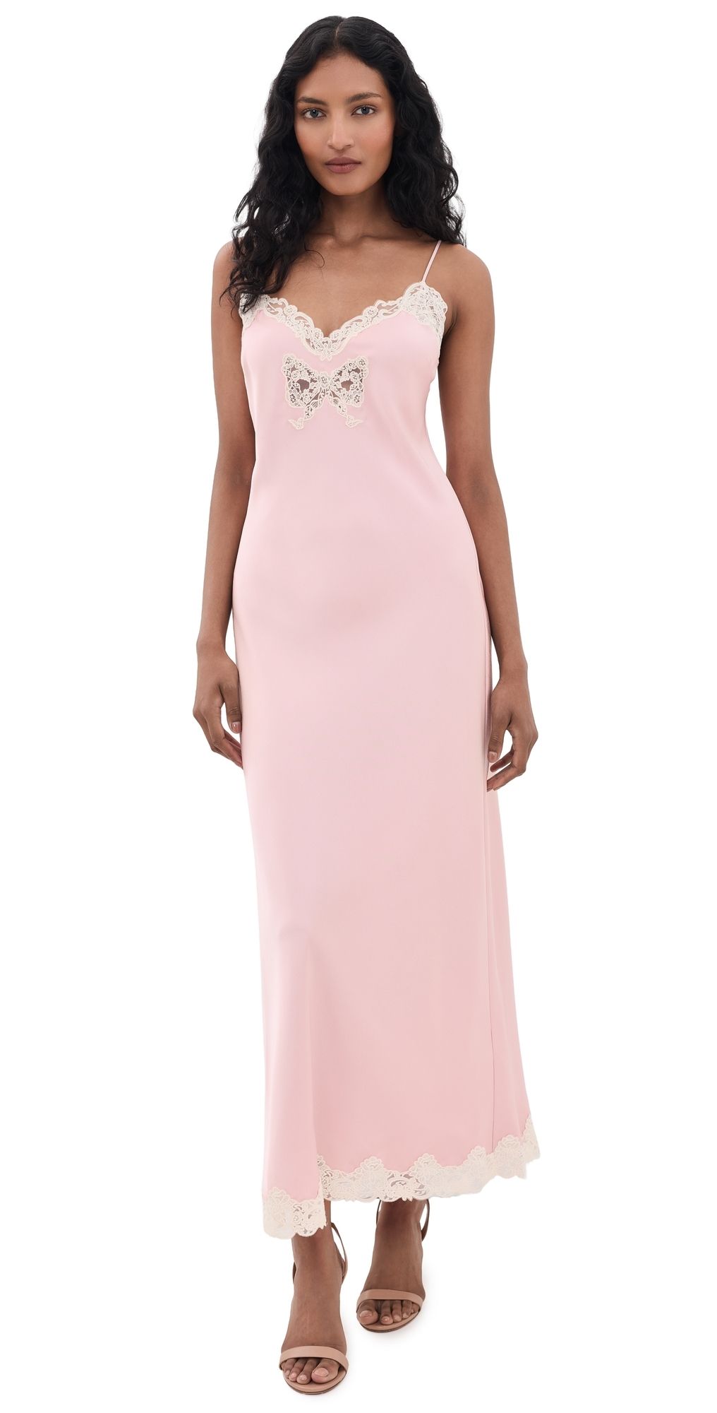 LoveShackFancy Lomira Lace Bow Dress Pink XS