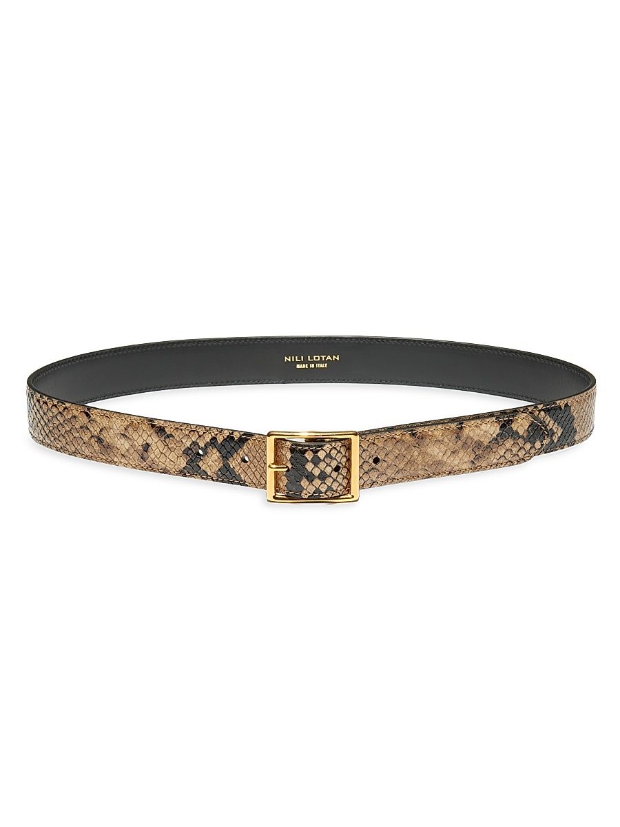 Women's Gabriele Snake-Embossed Leather Belt - Taupe Gold - Size Small