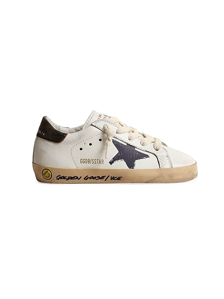 Boy's Super-Star Leather Low-Top Sneakers - White Navy Blue Black Tobacco - Size 1 (Child)