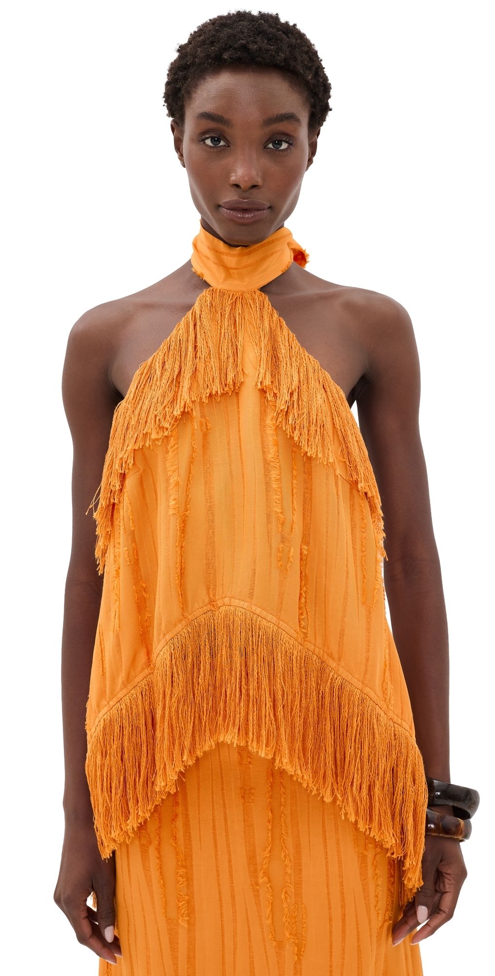 Yellow the Label Jones Fringe Top Orange S