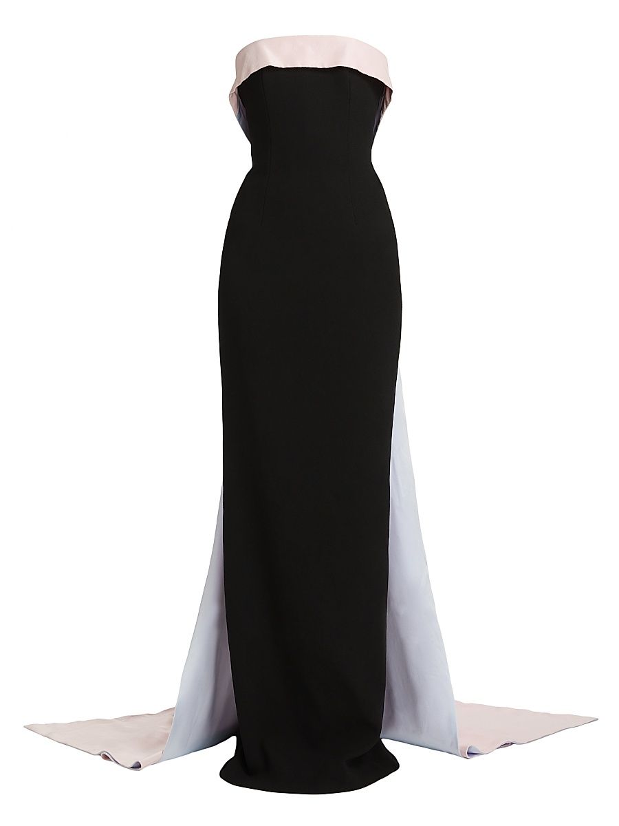 Women's Stretch-Crepe Strapless Train Gown - Black - Size 4