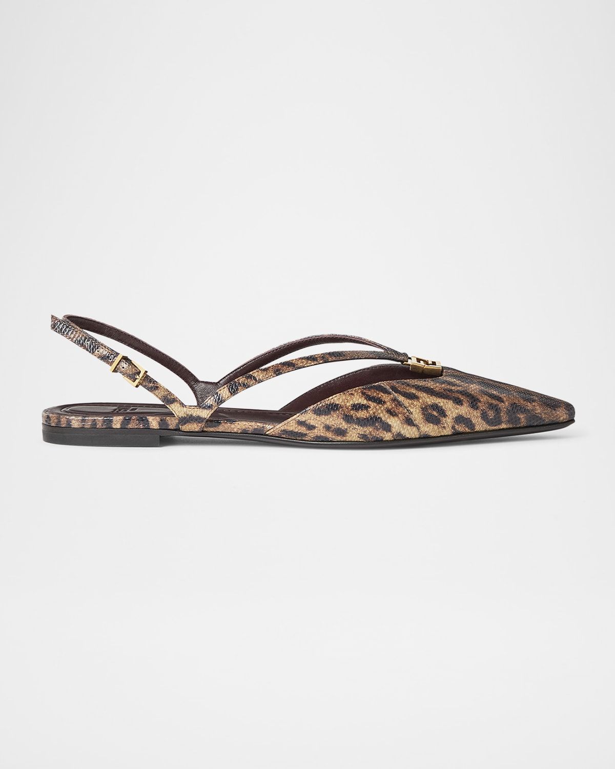 Fendi FFold Leopard-Printed Snake Leather Slingback Flats